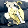 Charming Sterling Silver Mixed Metals Dog & Cat Brooch Pin