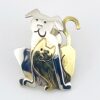Charming Sterling Silver Mixed Metals Dog & Cat Brooch Pin