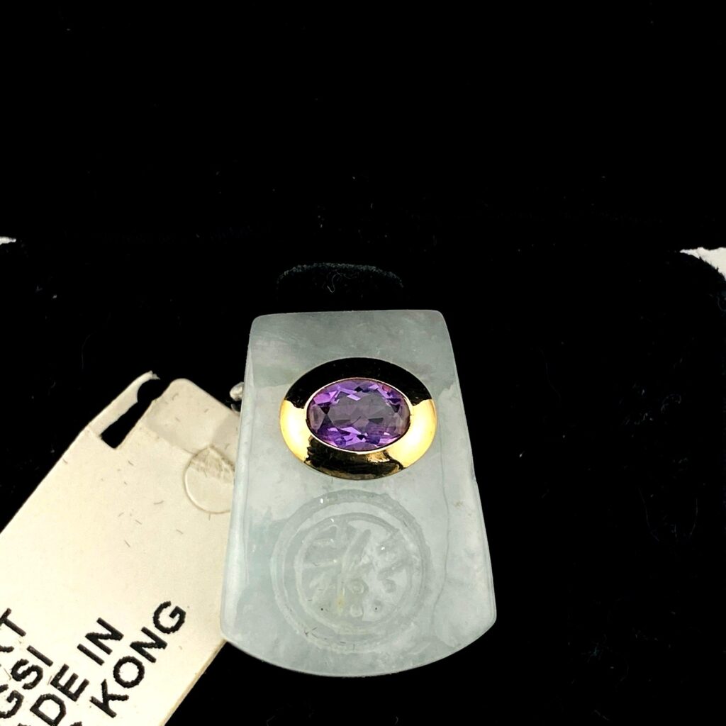 Hong Kong Jade Pendant with Amethyst Accent in 14k Gold