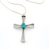 Large Sterling Turquoise Cross Necklace – Modernist Unisex Pendant