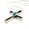 Large Sterling Turquoise Cross Necklace – Modernist Unisex Pendant