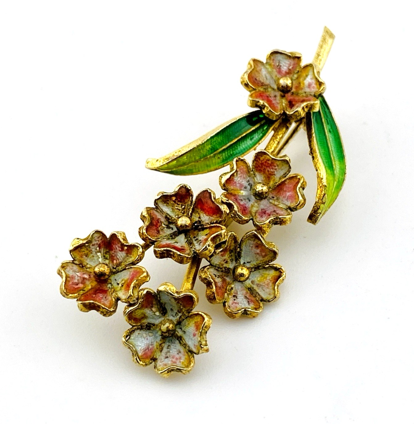 Pink Enamel Trembler Flower Brooch