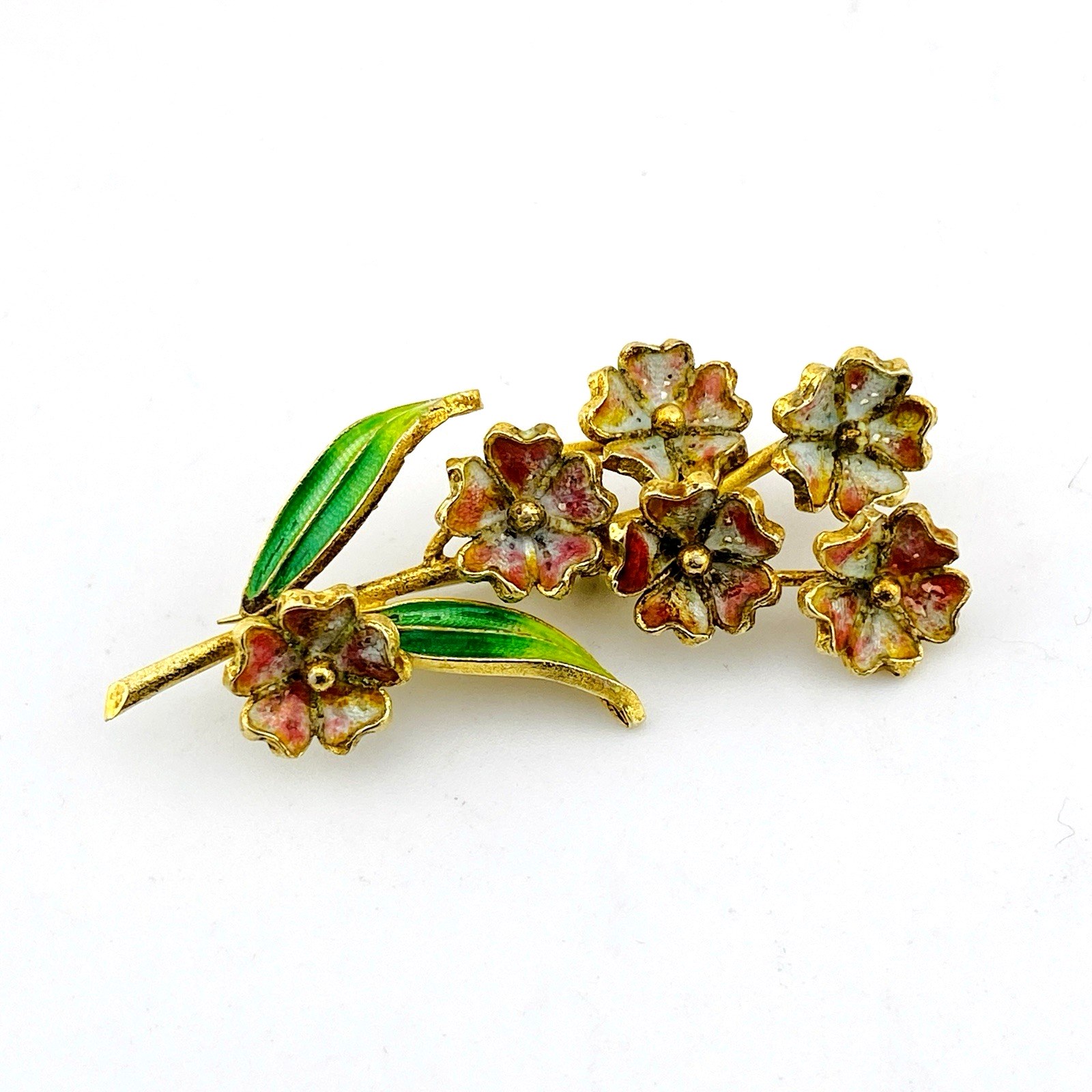 Pink Enamel Trembler Flower Brooch