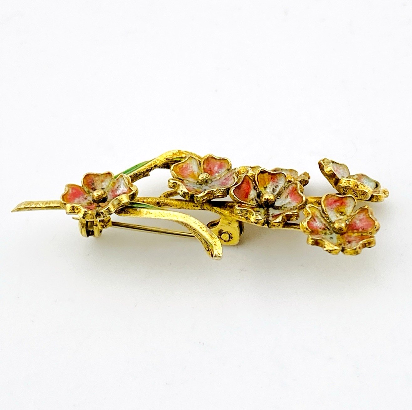 Pink Enamel Trembler Flower Brooch