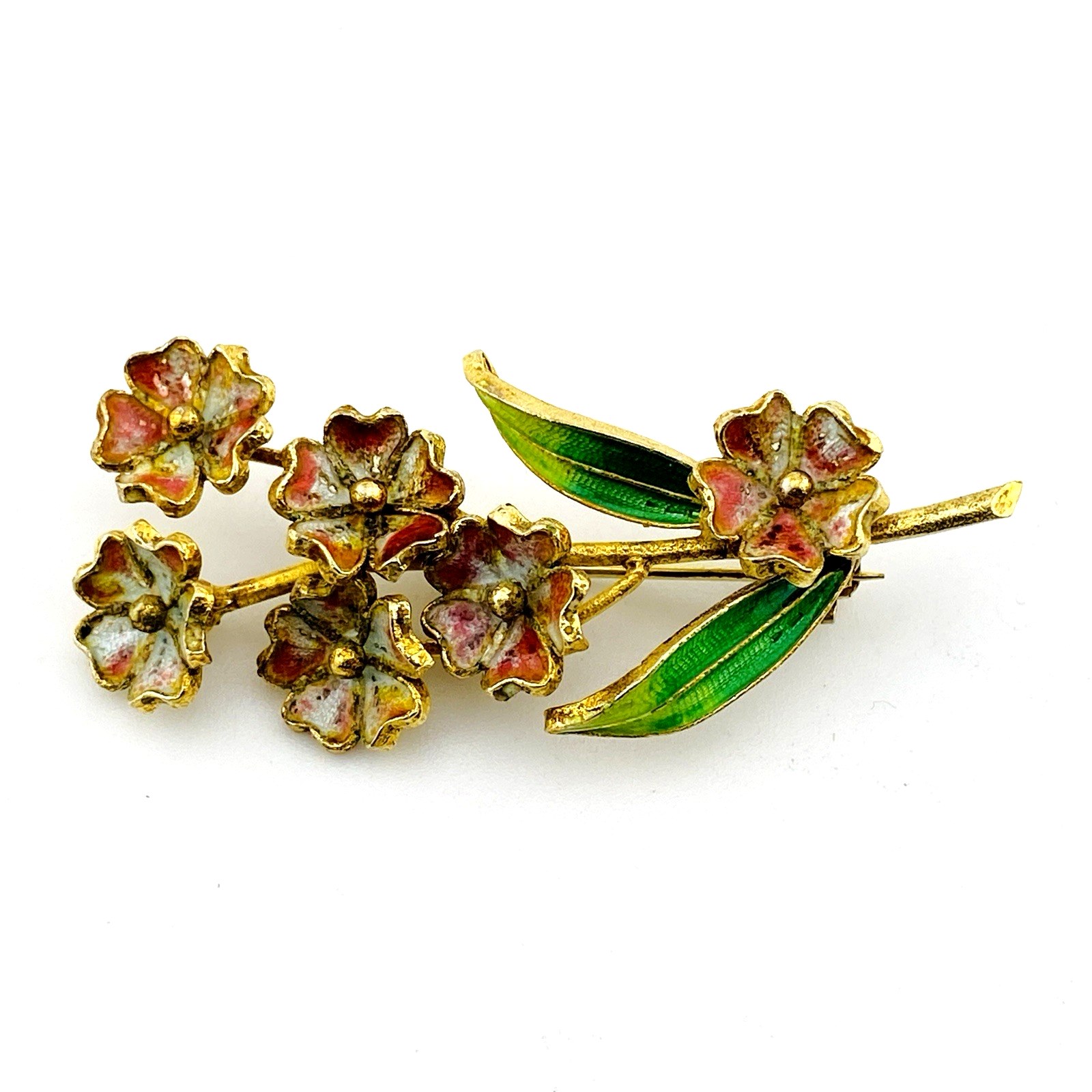Pink Enamel Trembler Flower Brooch