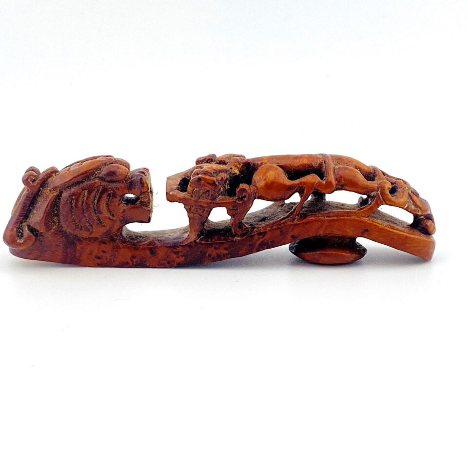 19th Century Qing Dragon Carved Boxwood Belt Hook Treasure