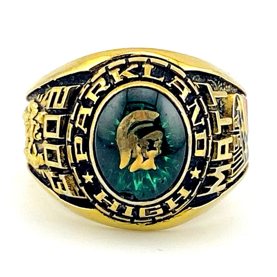 ArtCarved 2003 Men's Parkland High School Ring Green Stone Martial Arts US Flag