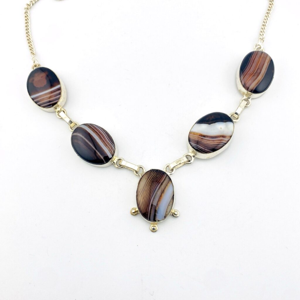 Banded Agate Sterling Silver Necklace & Earrings Set