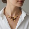 Van Dell Gold Filled Garnet Glass Cluster Necklace on model