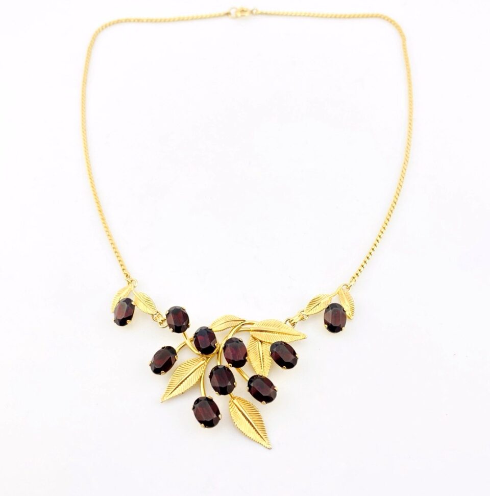 Van Dell Gold Filled Garnet Glass Cluster Necklace 16" Vintage Signed