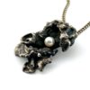 Vintage Brutalist Modernist Sterling Silver Pearl Pendant Necklace