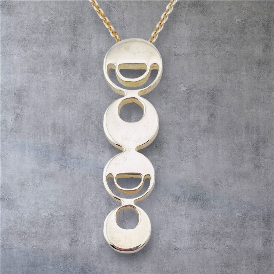 Vintage Cambridge Silverware Modernist Sterling Silver Pendant Necklace – 17.5 Inches