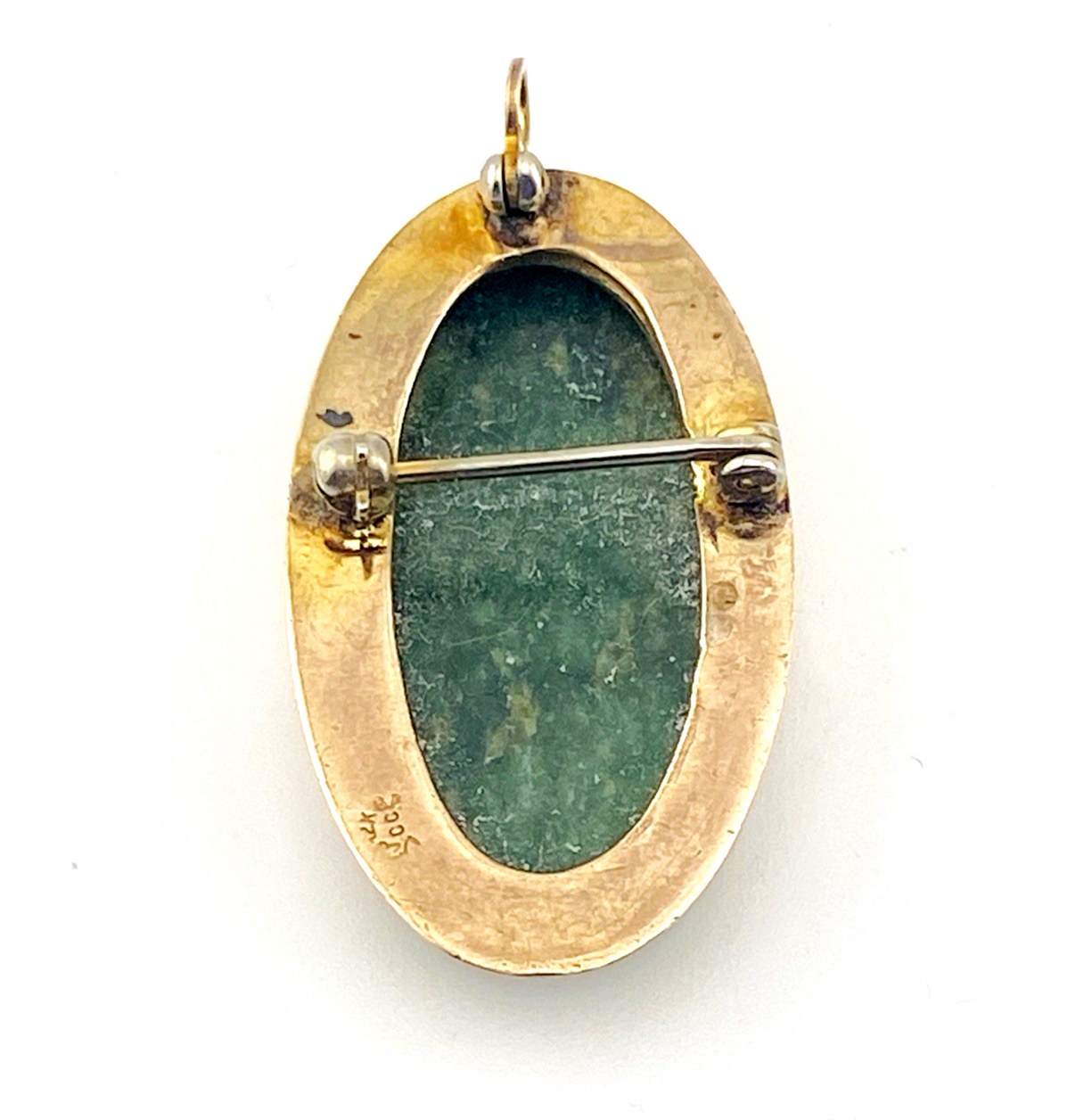Connemara Irish Jade Gold Filled Pendant Converts to Pin Brooch Vintage Oval