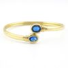 Gold Filled Bypass Cuff Bracelet with Sapphire Blue Glass Stones