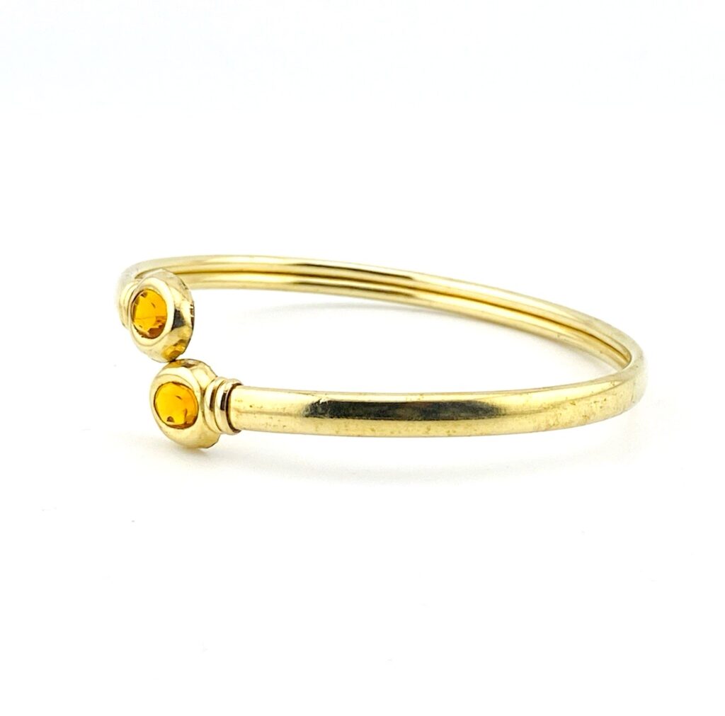Vintage Gold Filled Citrine Glass Bypass Cuff Bracelet