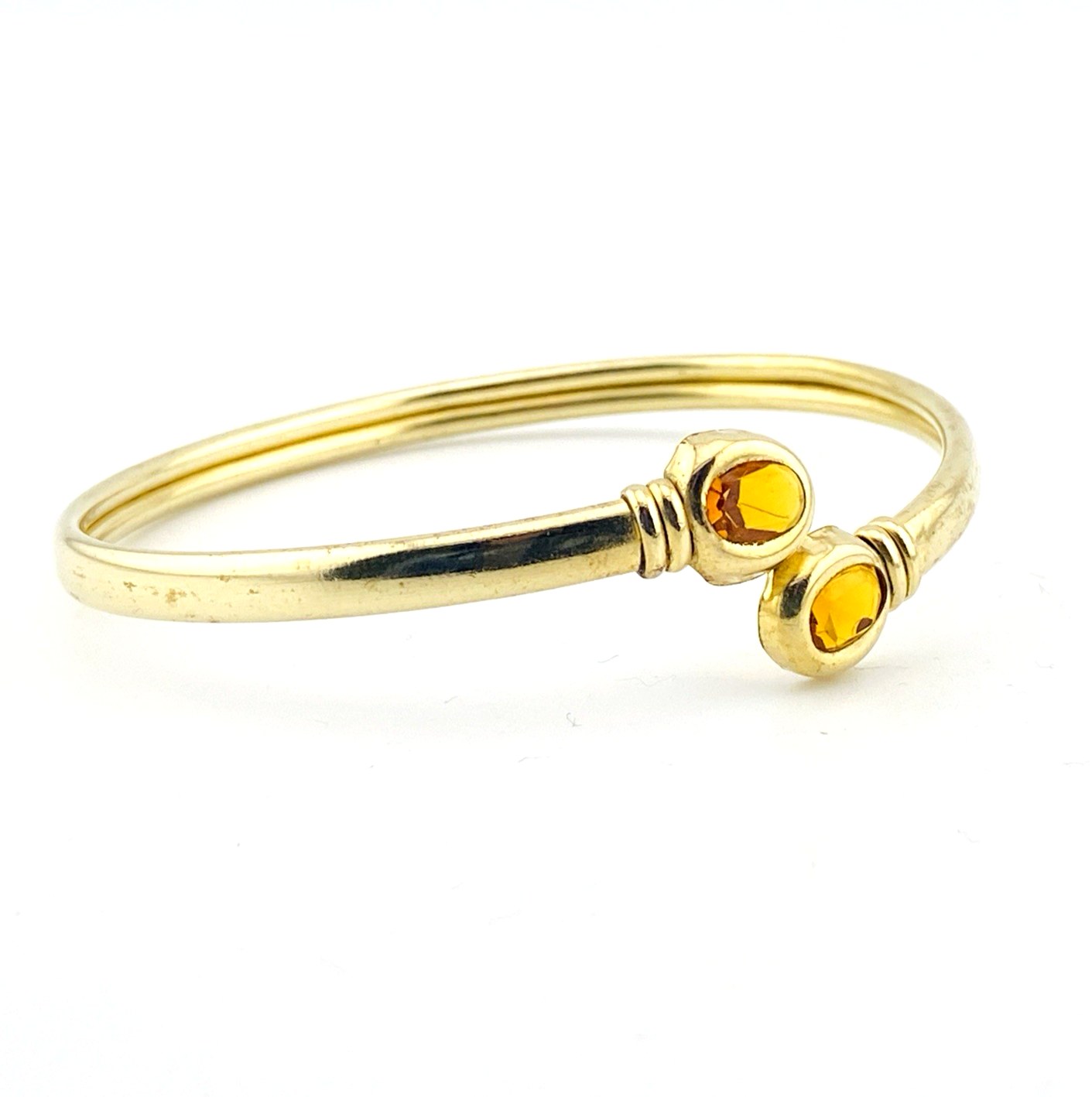 Vintage Gold Filled Citrine Glass Bypass Cuff Bracelet