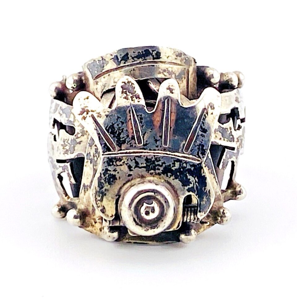 Vintage Mexican Sterling Silver Poison Ring – NJD Signed Size 8 Adjustable