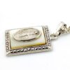 Vintage Mother of Pearl Marcasite Our Lady Pendant Necklace