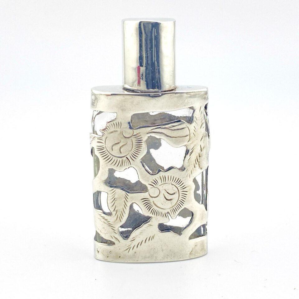 Vintage Sterling Silver Overlay Perfume Bottle – 2" Floral Design