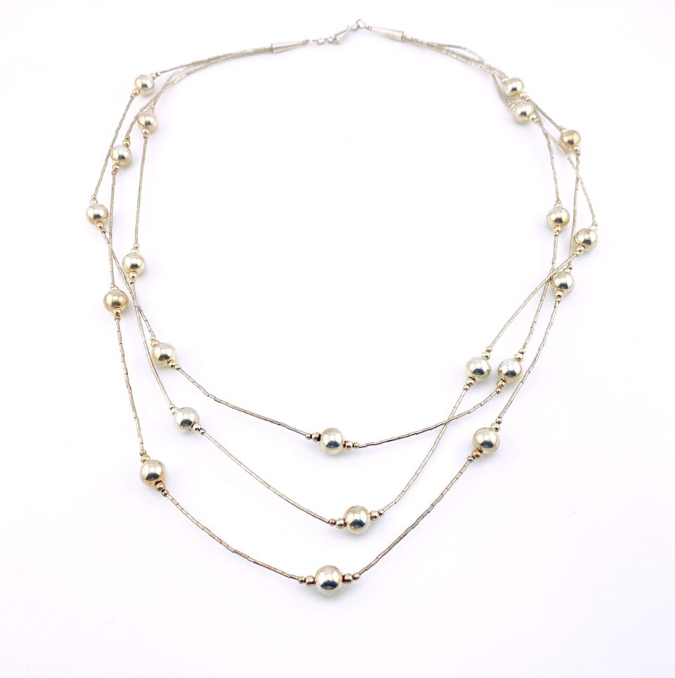 Navajo Pearls Liquid Silver 3-Strand Necklace – Sterling Rising Sun Mark