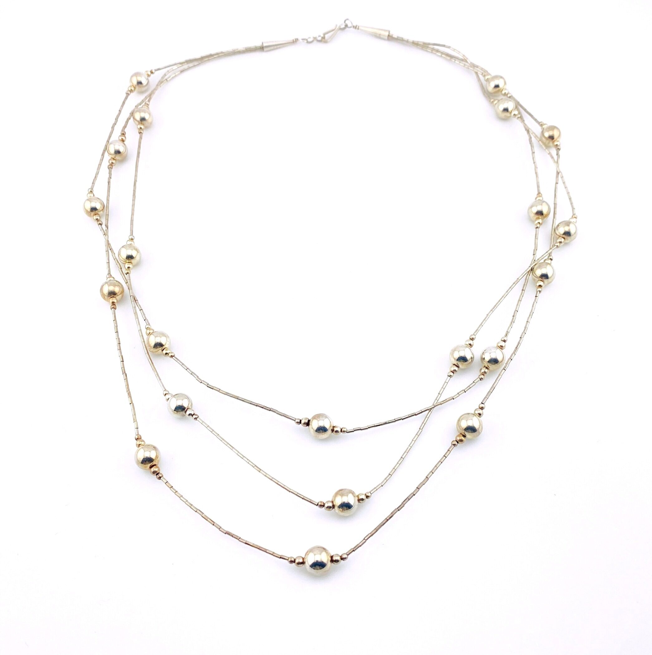 Navajo Pearls Liquid Silver 3-Strand Necklace – Sterling Rising