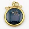 Antique Black Pressed Glass Cameo Fob Pendant
