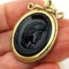 Antique Black Pressed Glass Cameo Fob Pendant