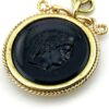 Antique Black Pressed Glass Cameo Fob Pendant