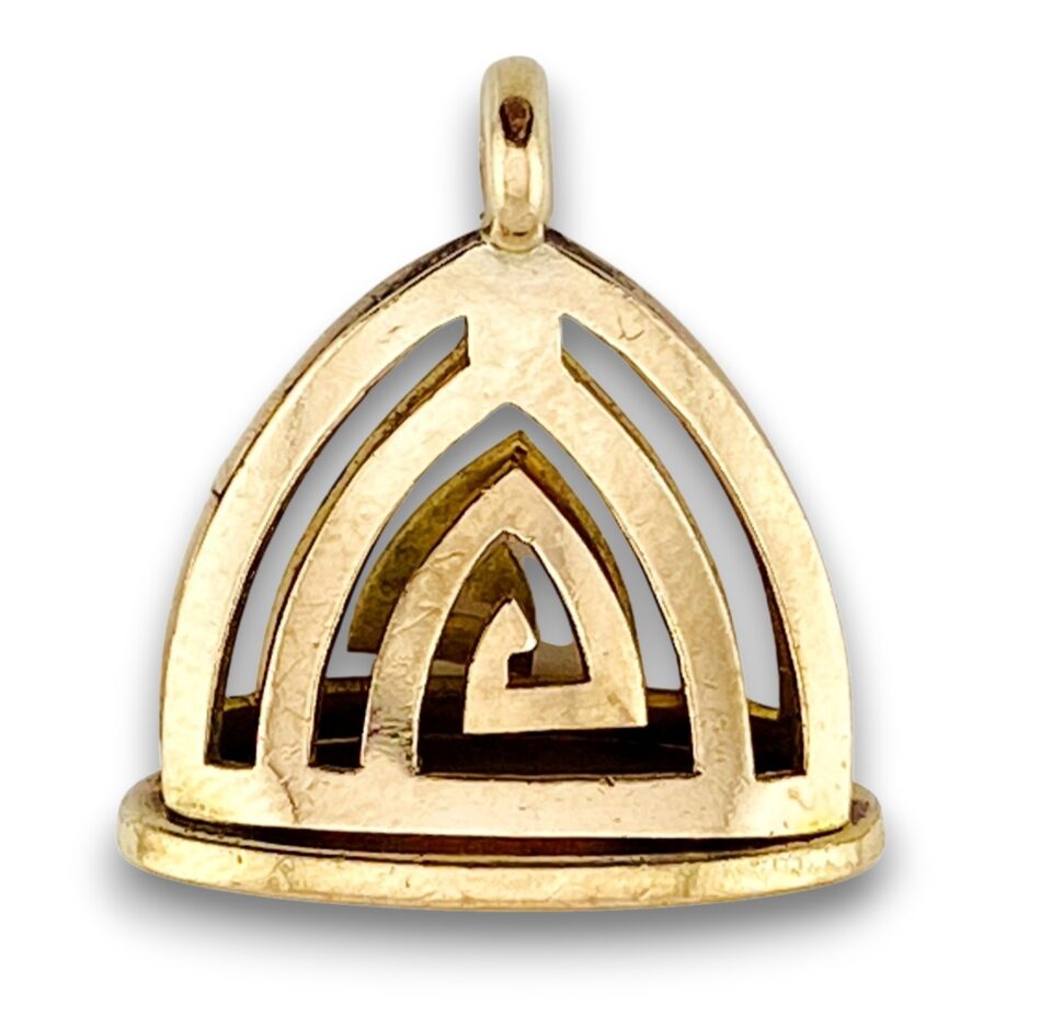 Antique Edwardian to Art Deco Triangular Spiral Gold Filled Fob Pendant
