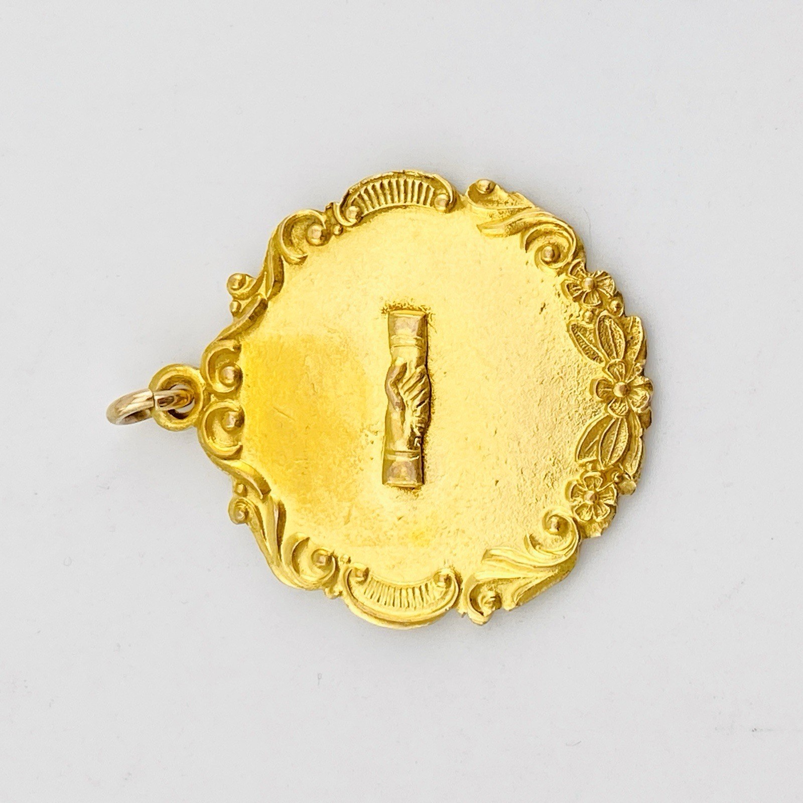 Antique Gold Filled Friendship Medal Watch Fob Pendant – Brotherhood Handshake – 1920s