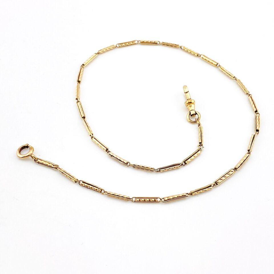 Antique Simmons Gold Filled Spiral Bar Link Pocket Watch Chain Necklace 15.75"