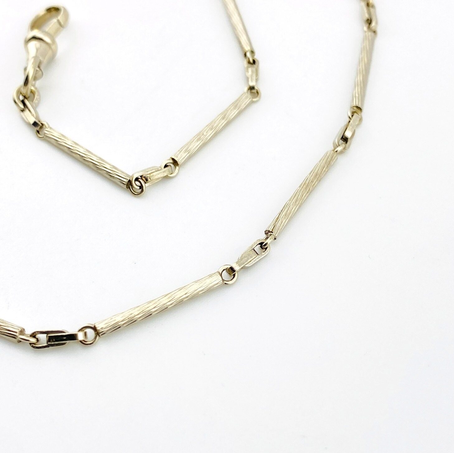 Antique Simmons White Gold Filled Bar Link Pocket Watch Chain – Tree Bark Texture – 14 Inches