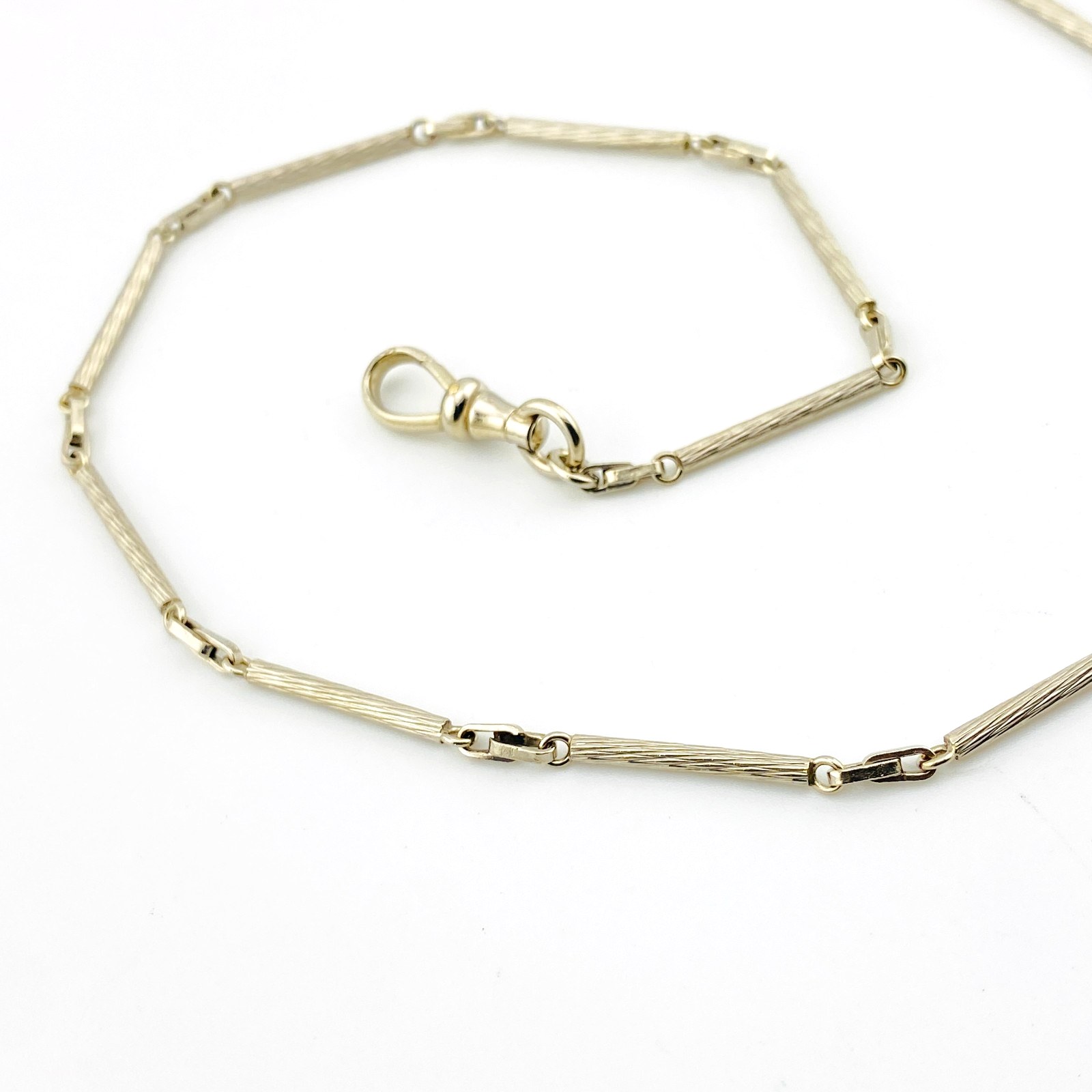 Antique Simmons White Gold Filled Bar Link Pocket Watch Chain – Tree Bark Texture – 14 Inches