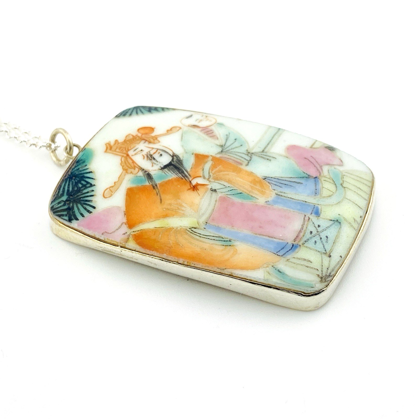 Authentic Chinese Antique Porcelain Shard Pendant in Sterling Silver