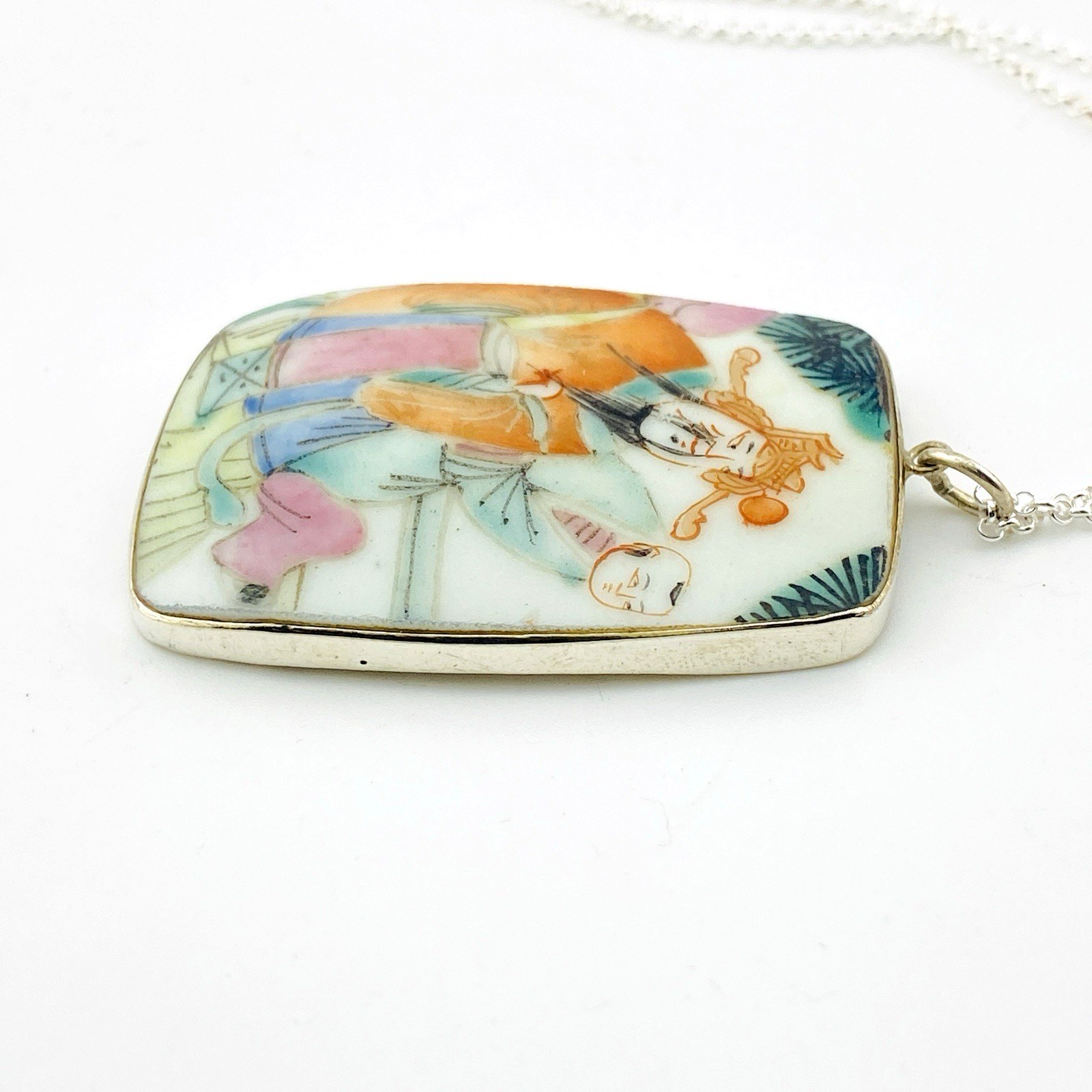 Authentic Chinese Antique Porcelain Shard Pendant in Sterling Silver