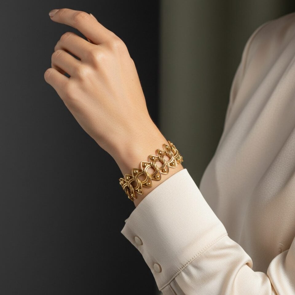 Binder Brothers Unusual Wide Gold Filled Bracelet - Custom Links - Signed - 7 In