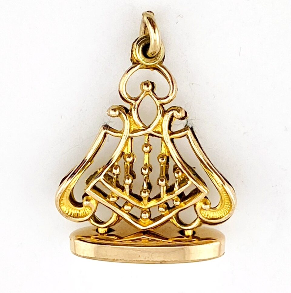 Edwardian Gold Filled Watch Fob Pendant – Openwork Triangular Design