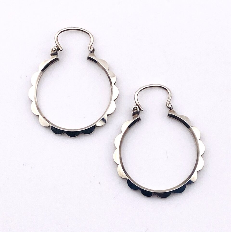 Industrial Style Modernist Hoop Earrings in Sterling Silver