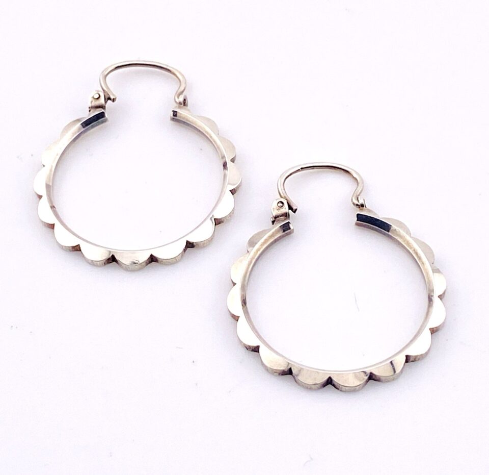 Industrial Style Modernist Hoop Earrings in Sterling Silver