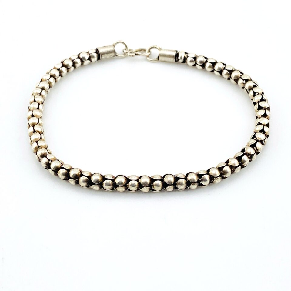 New Old Stock Sterling Silver Lotus Link Bracelet – Hand-Fabricated – 6.5 Inches