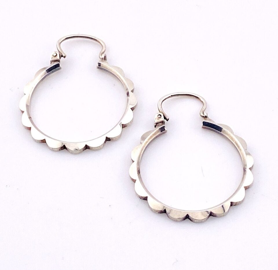 Industrial Style Modernist Hoop Earrings in Sterling Silver