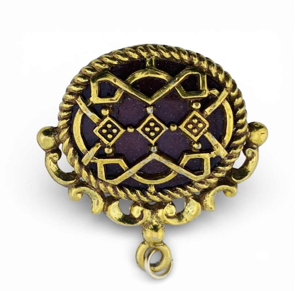 Vintage Pressed Glass Cameo Fob Pendant – Greco-Roman Centurion – Gold Tone