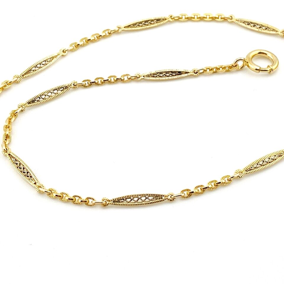 Antique Gold Filled Pocket Watch Chain – Zig-Zag Bar Link – Magnet – 13¼ Inches