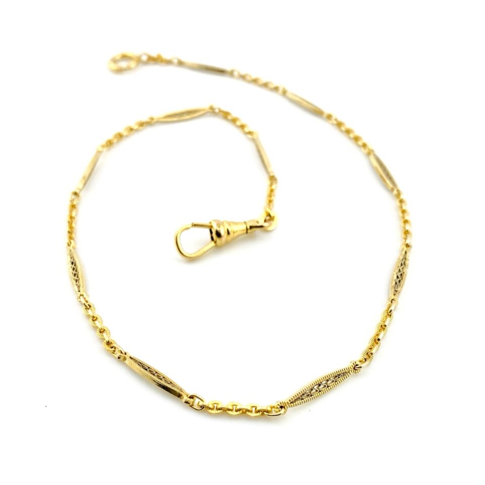 Antique Gold Filled Pocket Watch Chain – Zig-Zag Bar Link – Magnet – 13¼ Inches