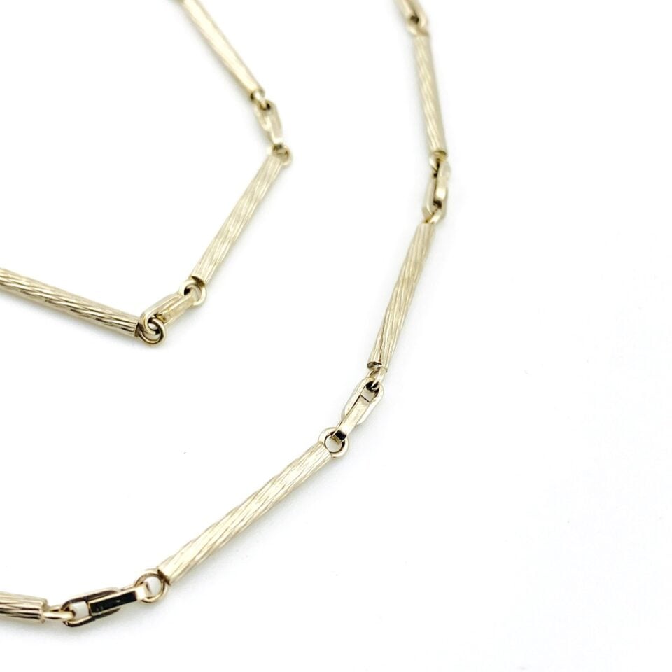 Antique Simmons White Gold Filled Bar Link Pocket Watch Chain – Tree Bark Texture – 14 Inches