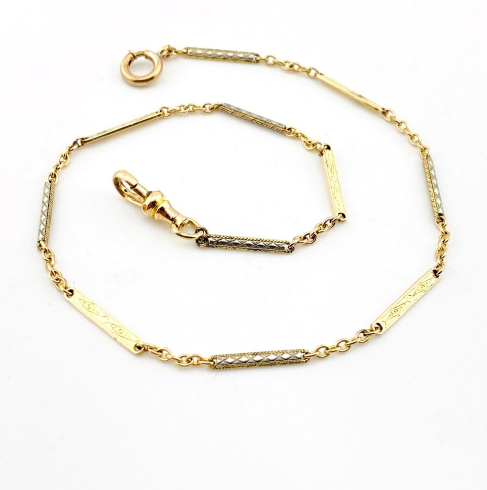 Antique Two-Tone Gold Filled Pocket Watch Chain – B&O – Retro Era – 13.25 Inches