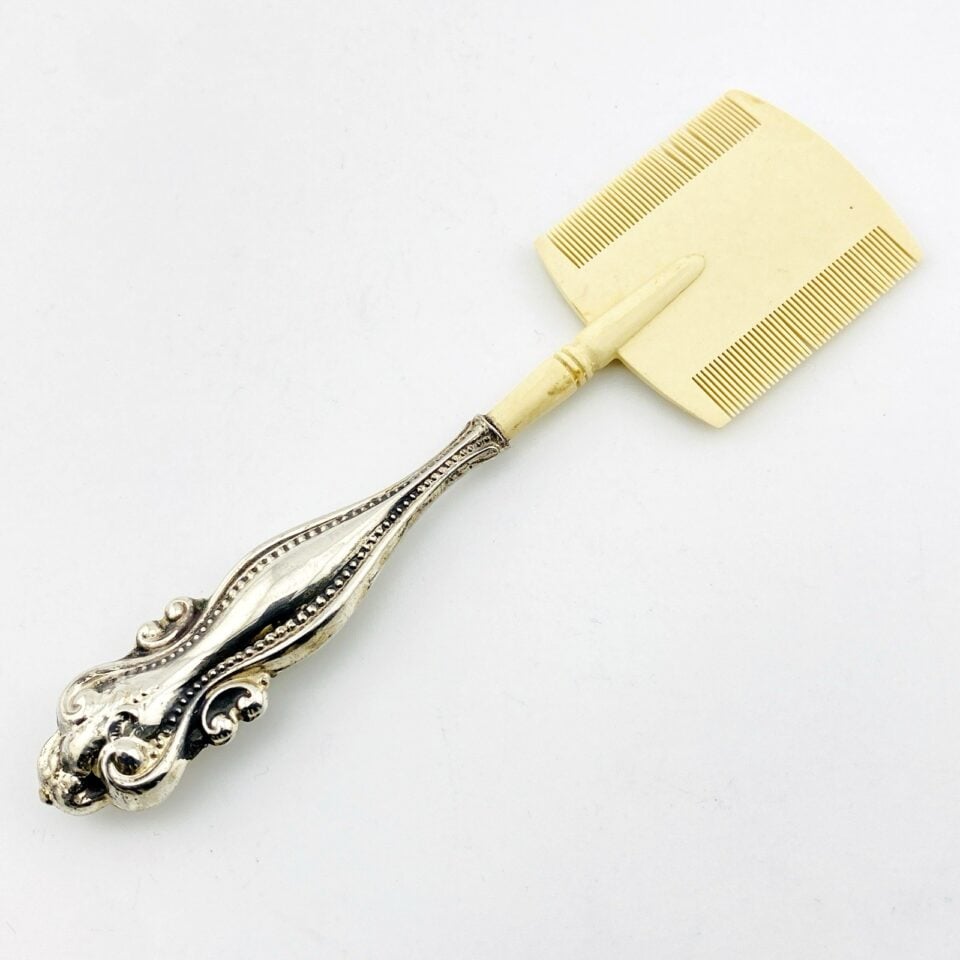 Antique Victorian Sterling Silver Repoussé Beard and Moustache Comb