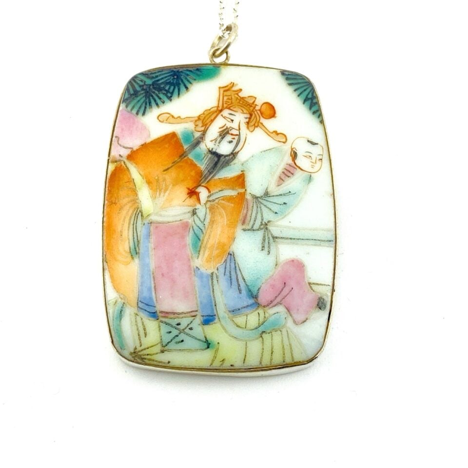 Authentic Chinese Antique Porcelain Shard Pendant in Sterling Silver
