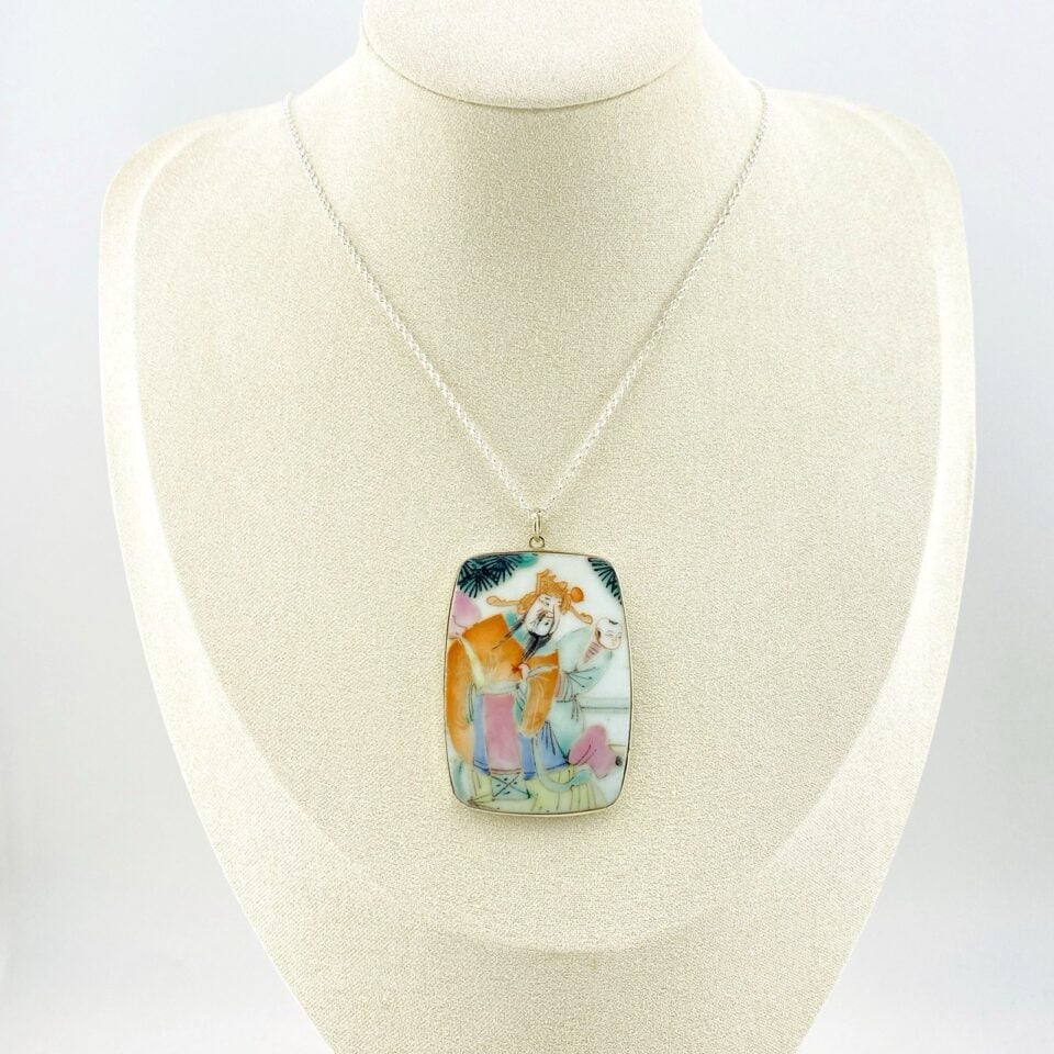 Authentic Chinese Antique Porcelain Shard Pendant in Sterling Silver