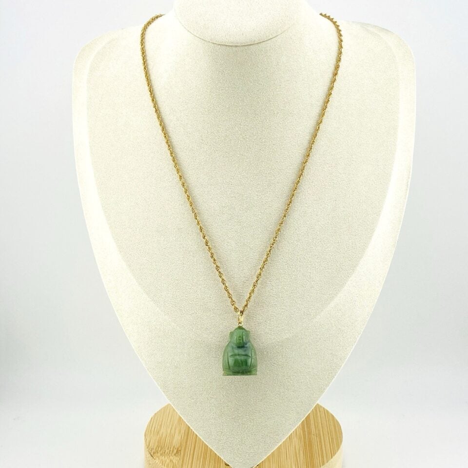 Vintage Jade Buddha Pendant Gold Filled Necklace